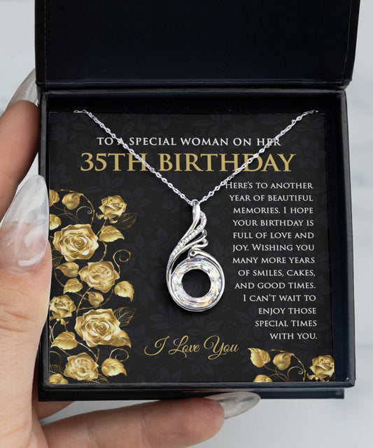 35th Birthday Sterling Silver Crystal CZ Pendant Necklace for Women - Meaningful Cards