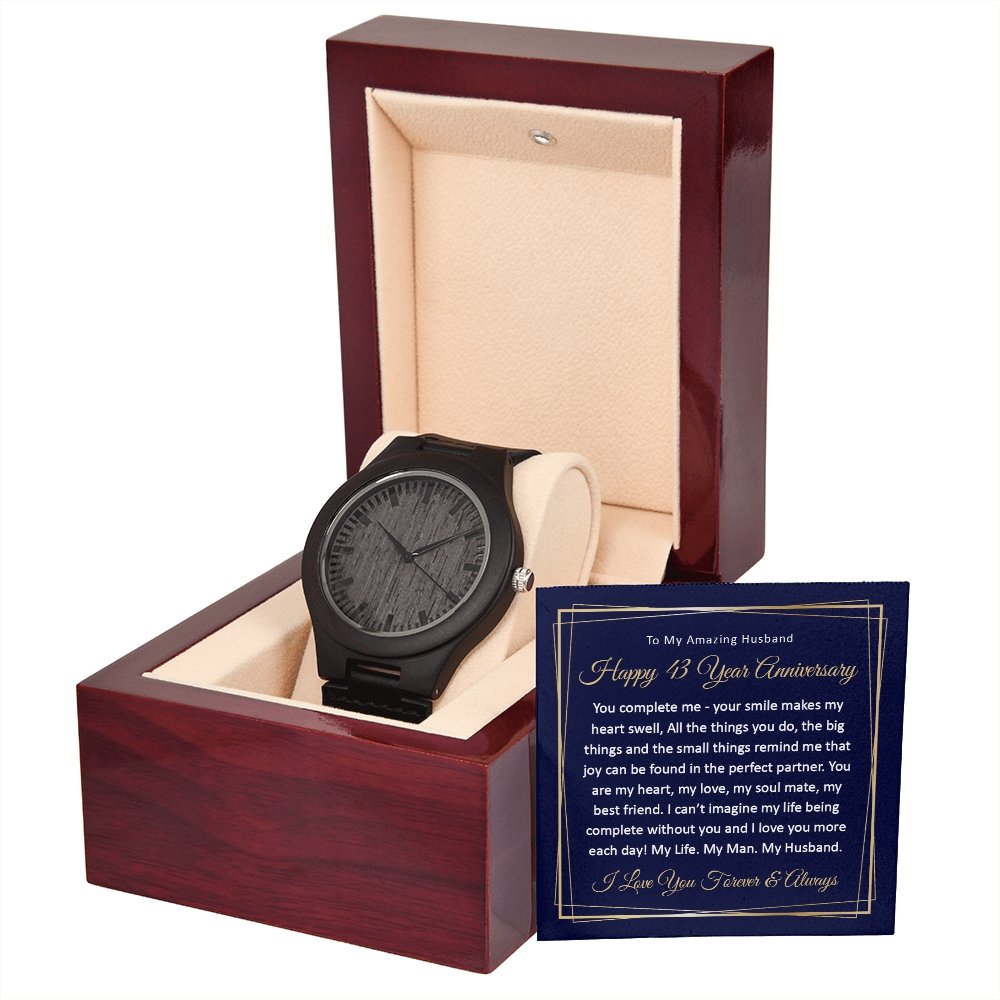 43rd Wedding Anniversary Gift for Him, 43 Year Anniversary Watch for Husband Wooden Watch - Meaningful Cards