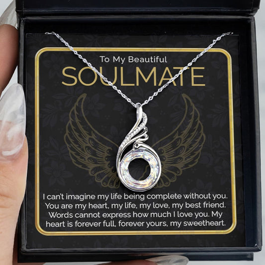 To My Soulmate Silver Crystal CZ Necklace Message Card - Meaningful Cards