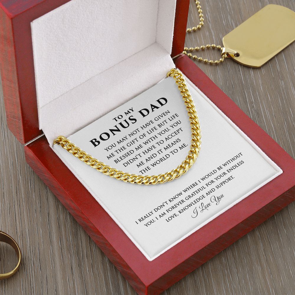 Bonus Dad Cuban Link Necklace Gifts Gifts from Stepdaughter Stepson - Meaningful Cards