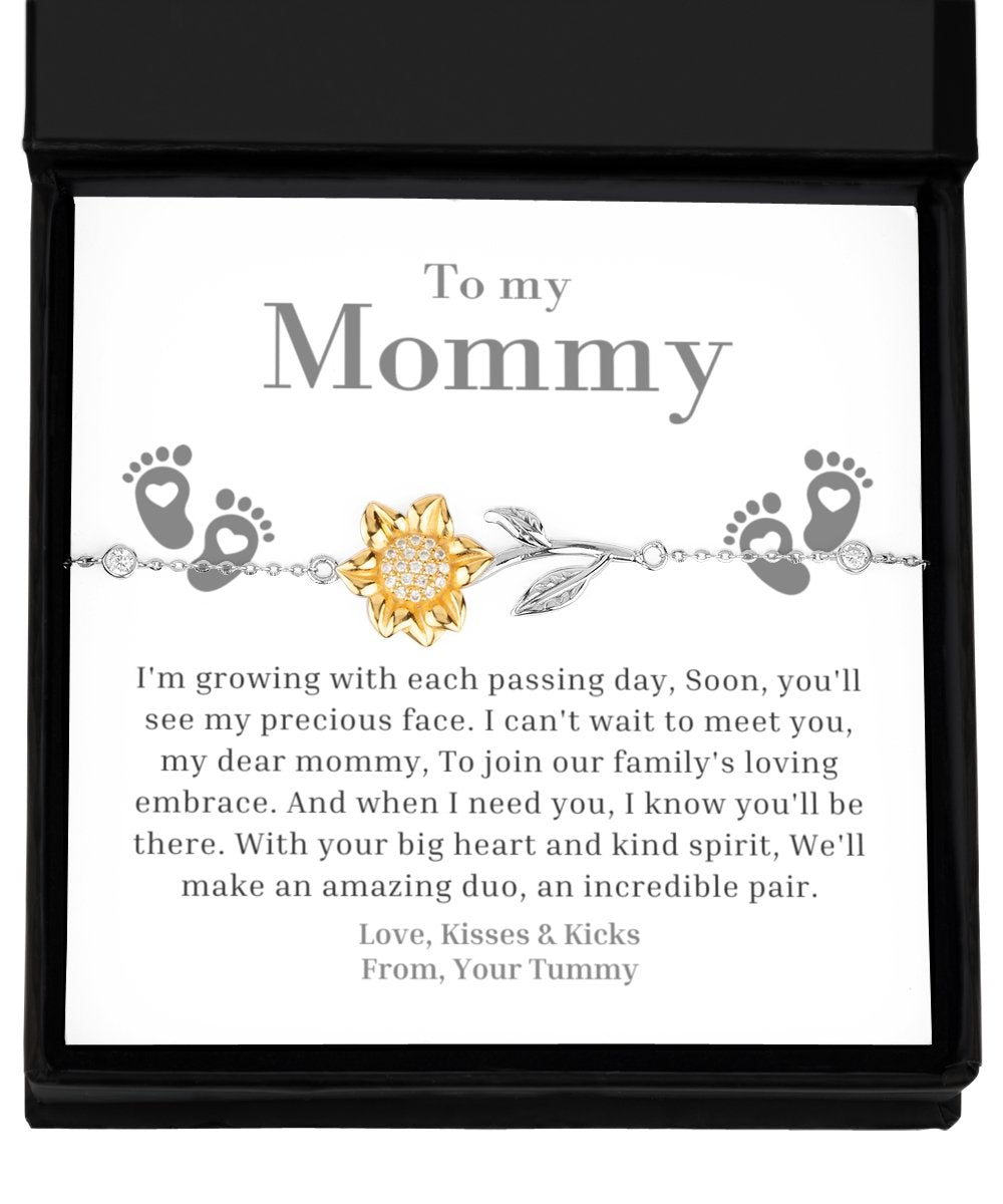 Mommy to Be Gift, First Time Mommy, Expecting Mom Sunflower Bracelet Luxury Box