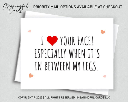 Naughty I Love Your Face Anniversary Birthday Card for Boyfriend Husband - Meaningful Cards