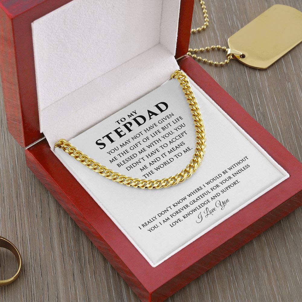 Stepdad Cuban Link Necklace Gifts from Daughter Son - Meaningful Cards