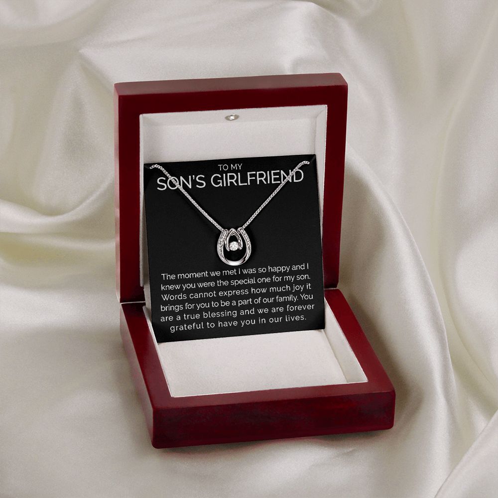 To my sons girlfriend wishbone dancing cz necklace - Meaningful Cards