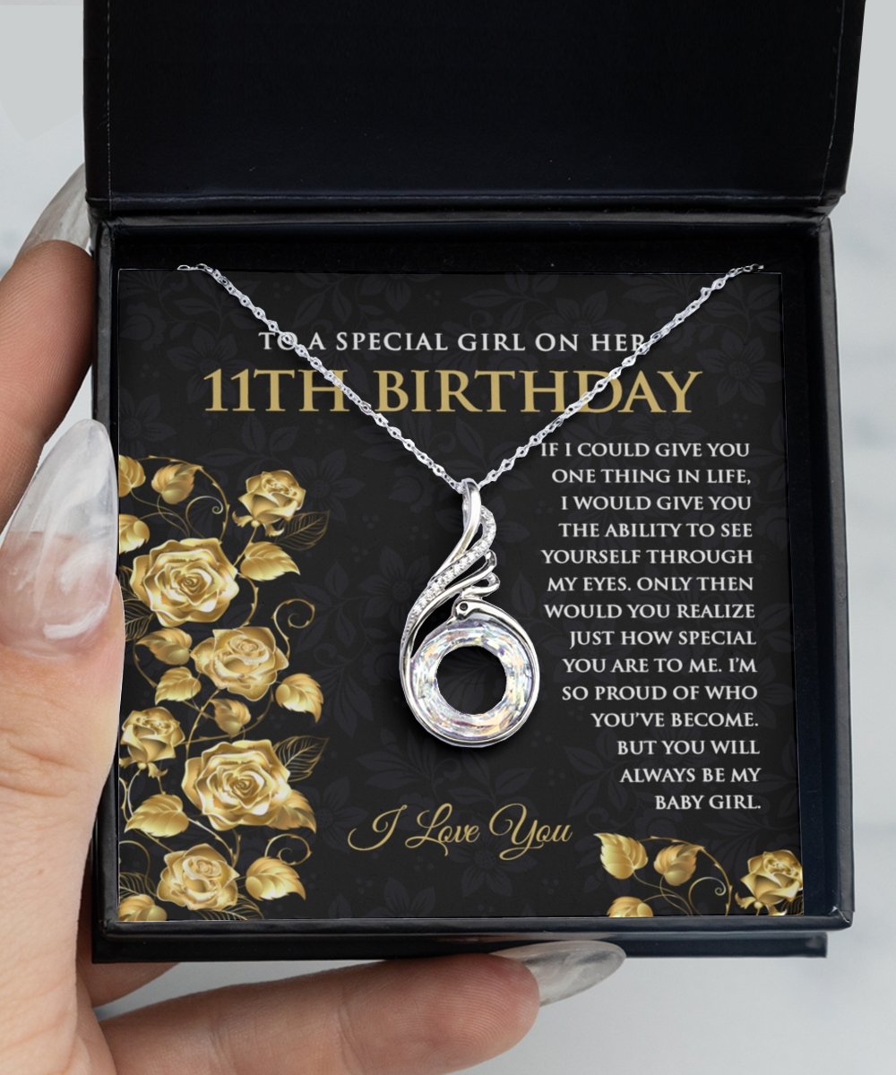 11th birthday sterling silver crystal cz pendant necklace for girls - Meaningful Cards