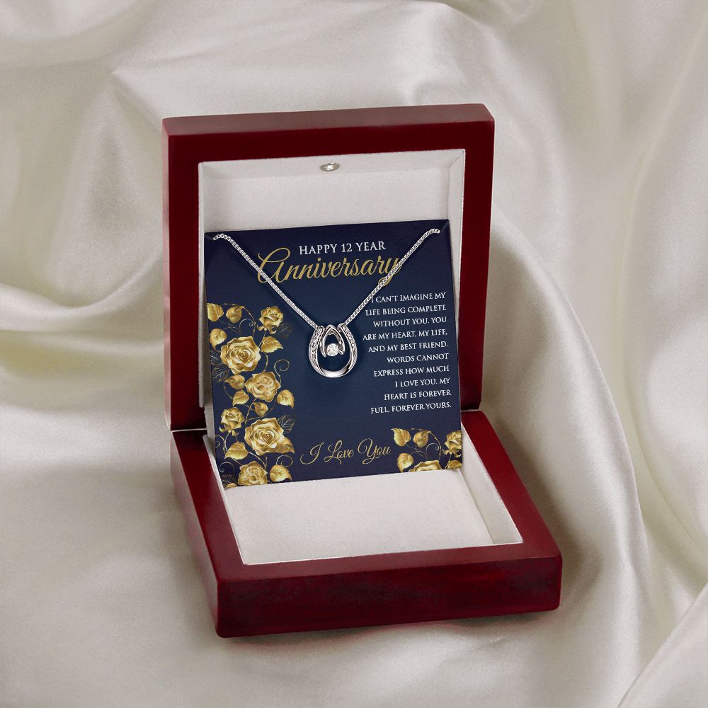 12th Wedding Anniversary Pendant Necklace for Wife Sentimental Romantic Anniversary Jewelry Gift Box for Her - Meaningful Cards