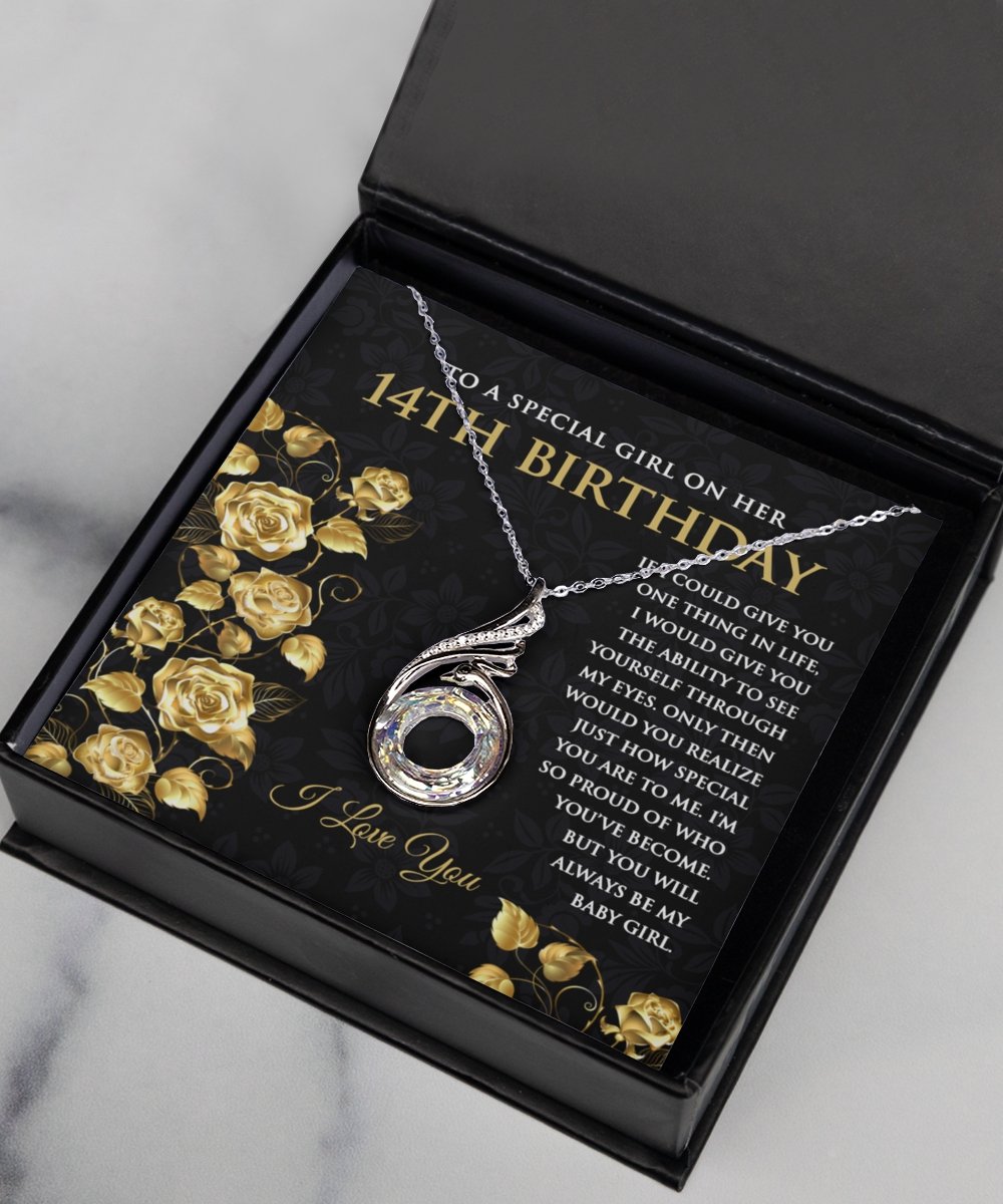14th birthday sterling silver crystal cz pendant necklace for girls - Meaningful Cards