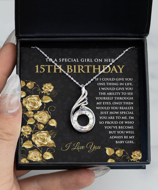 15th birthday sterling silver crystal cz pendant necklace for girls - Meaningful Cards