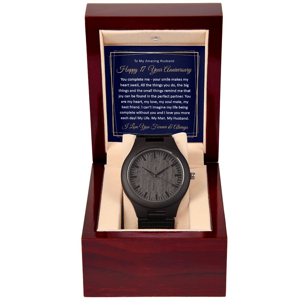 17th Wedding Anniversary Gift for Him, 17 Year Anniversary Watch for Husband Wooden Watch - Meaningful Cards