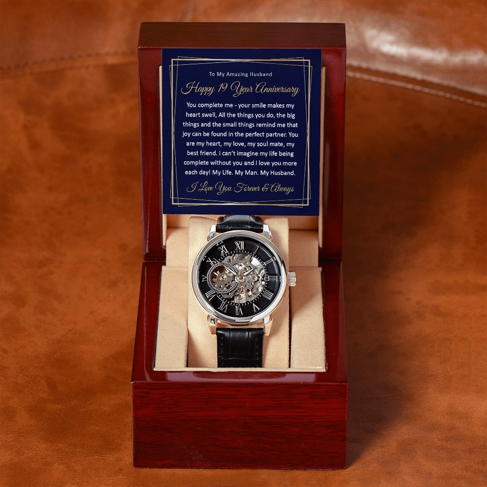 19th Wedding Anniversary Gift for Him - Automatic Watch - Meaningful Cards