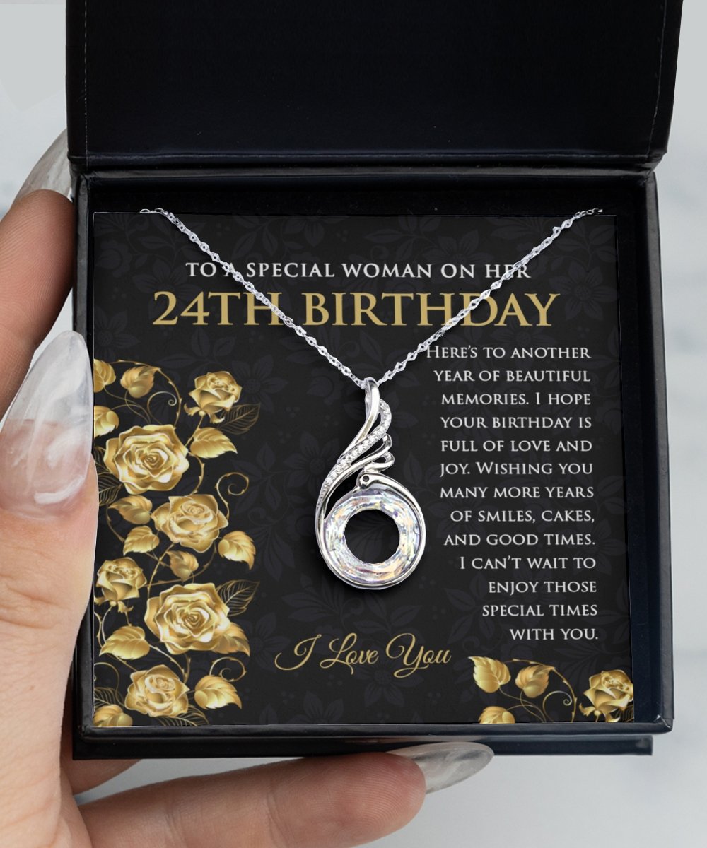 24th Birthday Sterling Silver Crystal CZ Pendant Necklace for Women - Meaningful Cards
