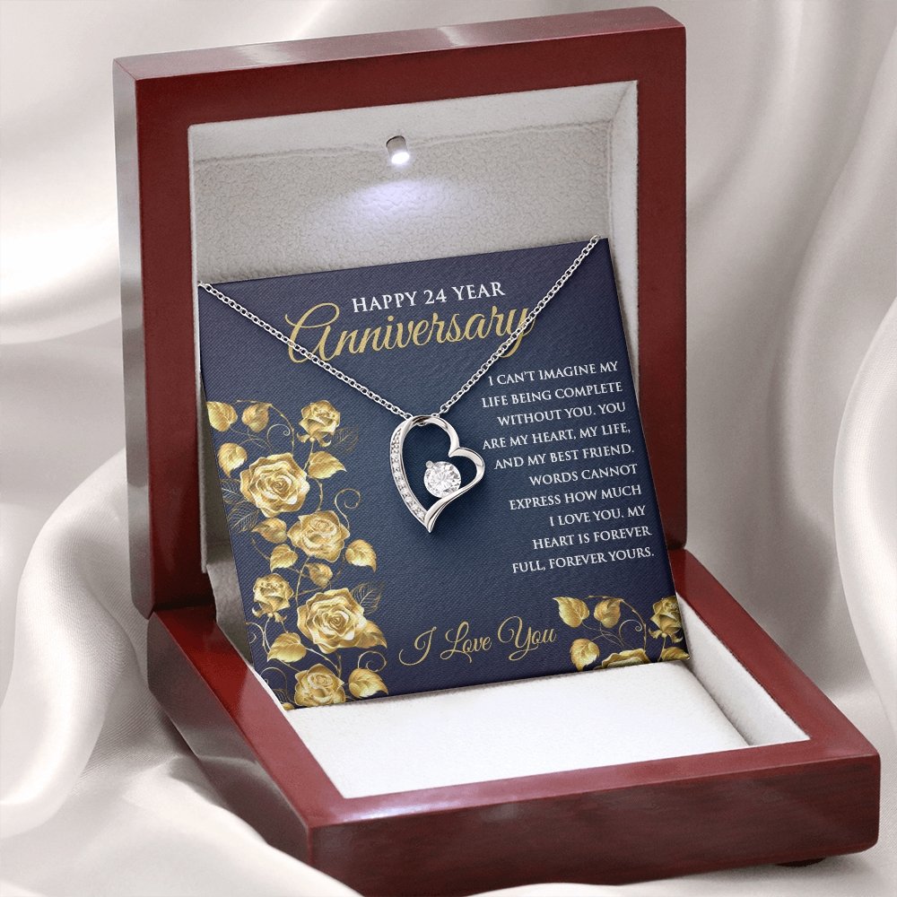 24th Wedding Anniversary Heart Pendant Necklace for Wife Anniversary Gift for Her - Meaningful Cards