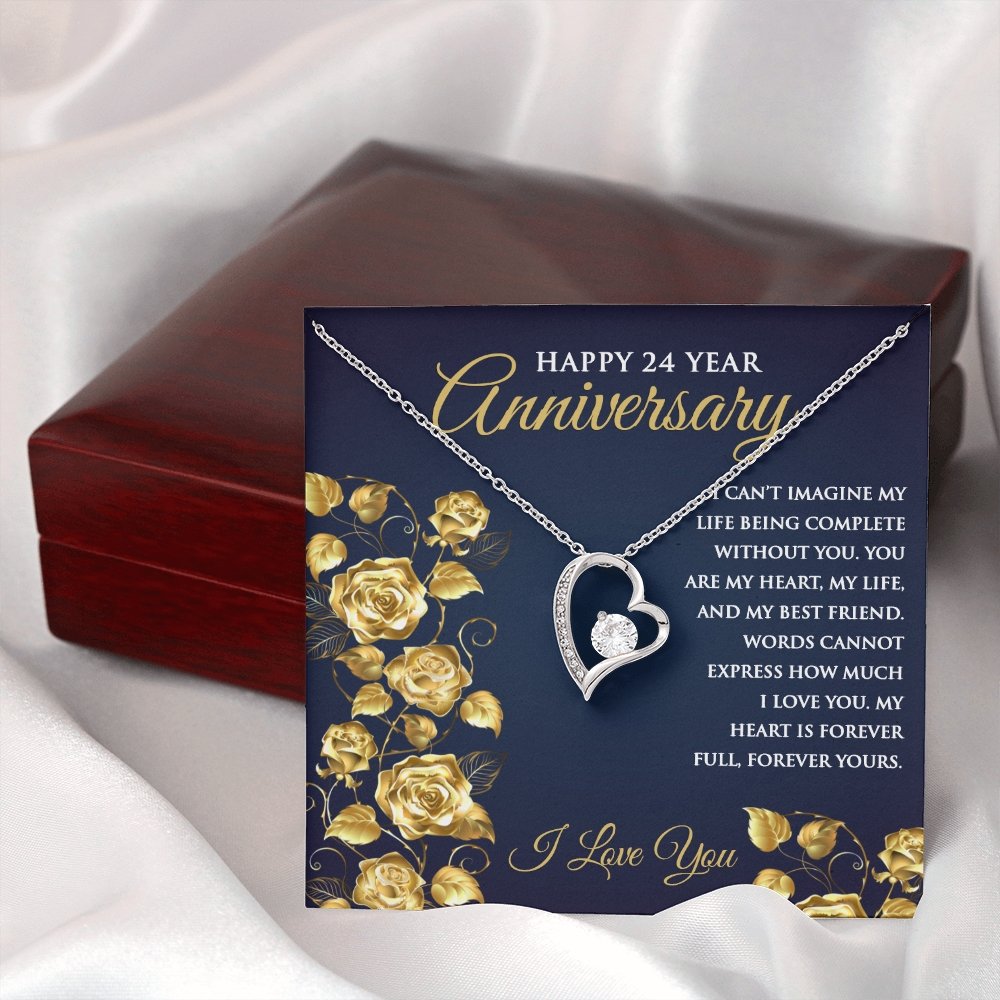24th Wedding Anniversary Heart Pendant Necklace for Wife Anniversary Gift for Her - Meaningful Cards
