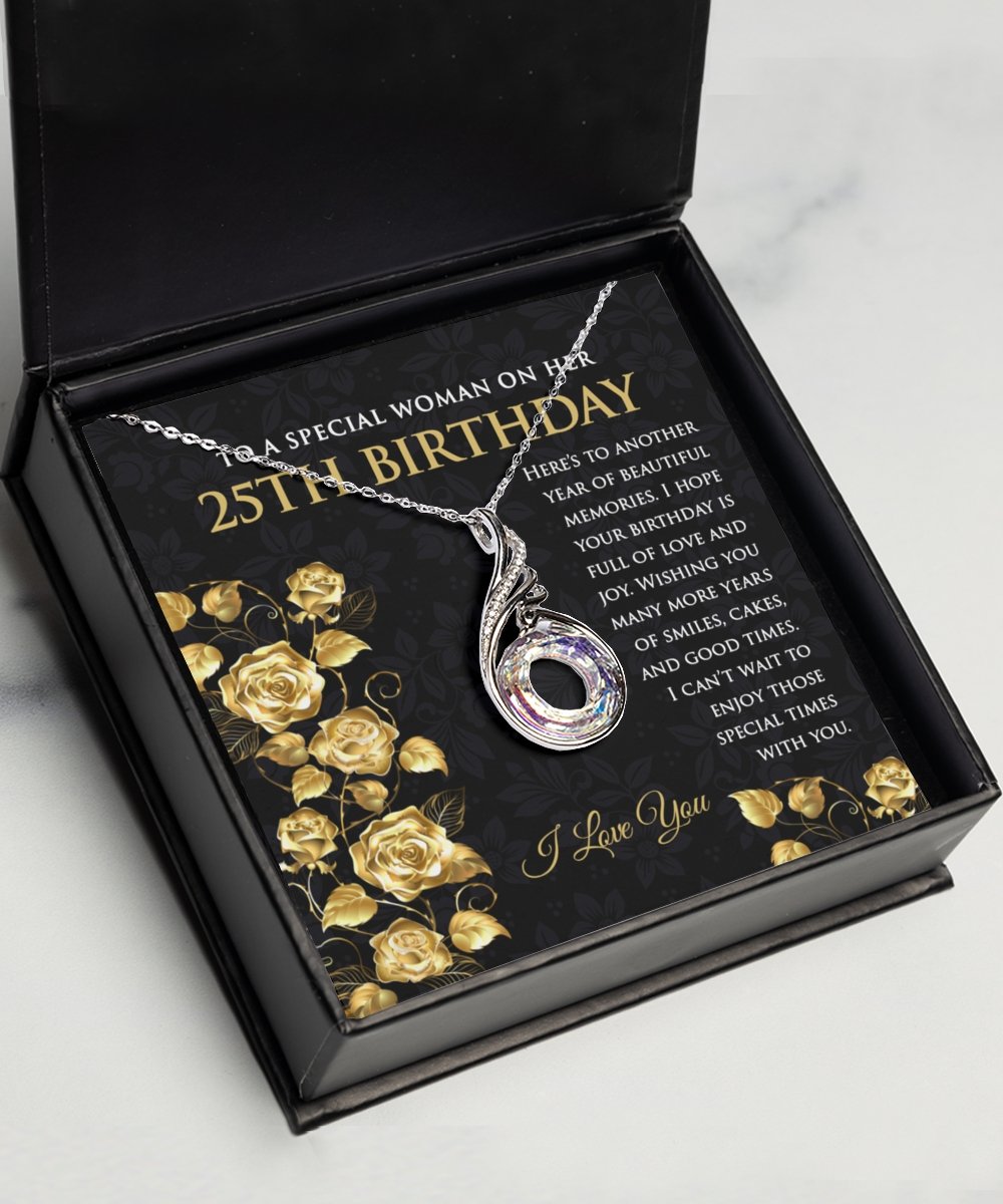 25th Birthday Sterling Silver Crystal CZ Pendant Necklace for Women - Meaningful Cards