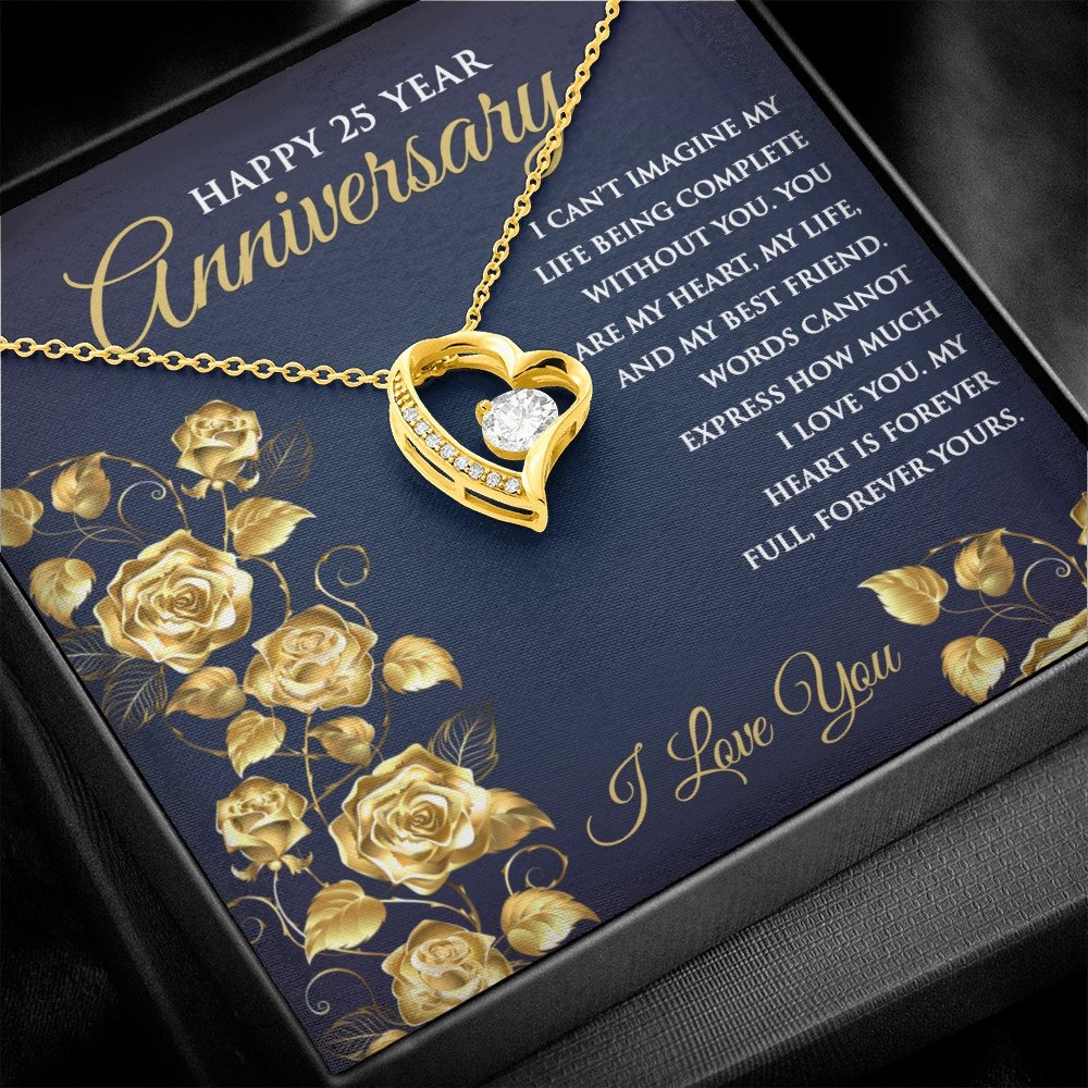 25th Wedding Anniversary Heart Pendant Necklace for Wife Anniversary Gift for Her - Meaningful Cards
