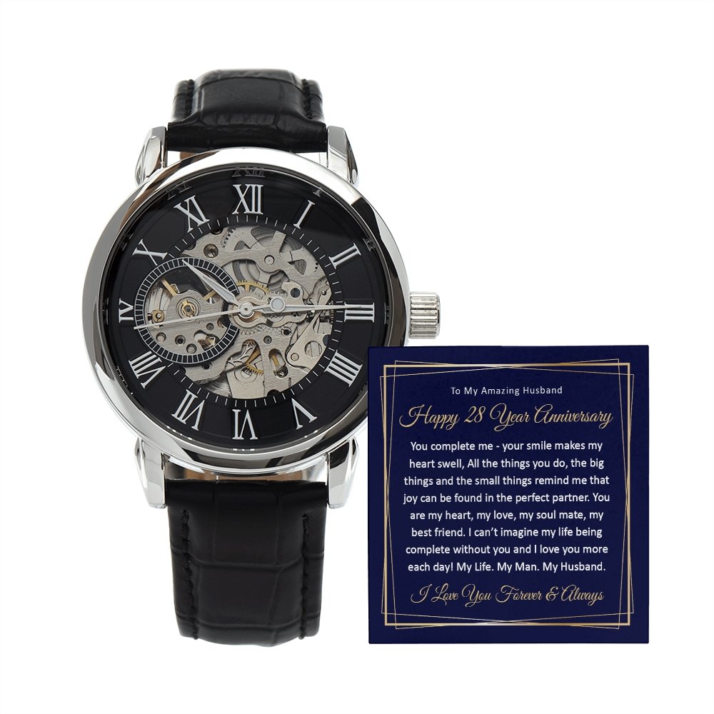 28th Wedding Anniversary Gift for Him - Automatic Watch - Meaningful Cards