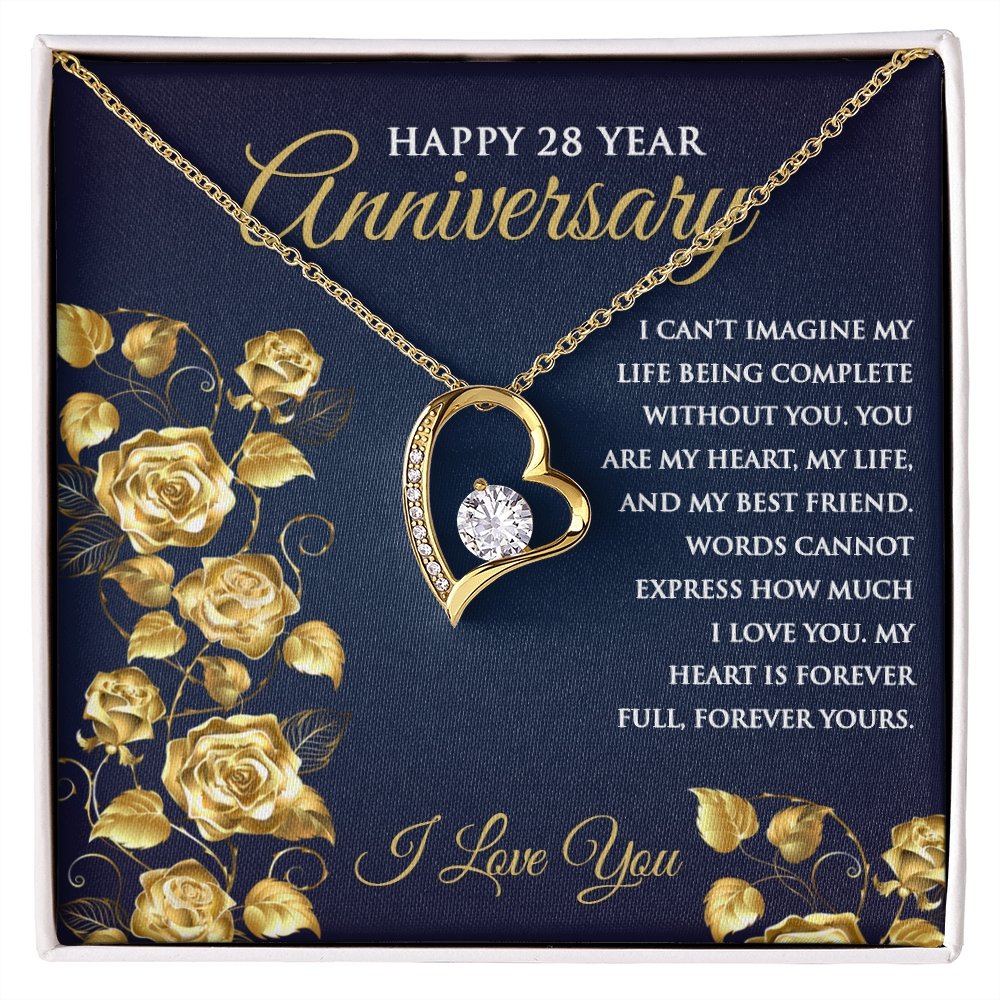 28th Wedding Anniversary Heart Pendant Necklace for Wife Anniversary Gift for Her - Meaningful Cards