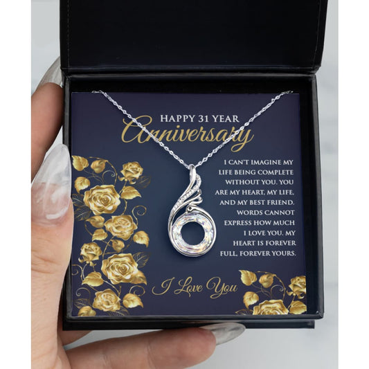31st Wedding Anniversary Rising Phoenix Silver Necklace Blue - Meaningful Cards