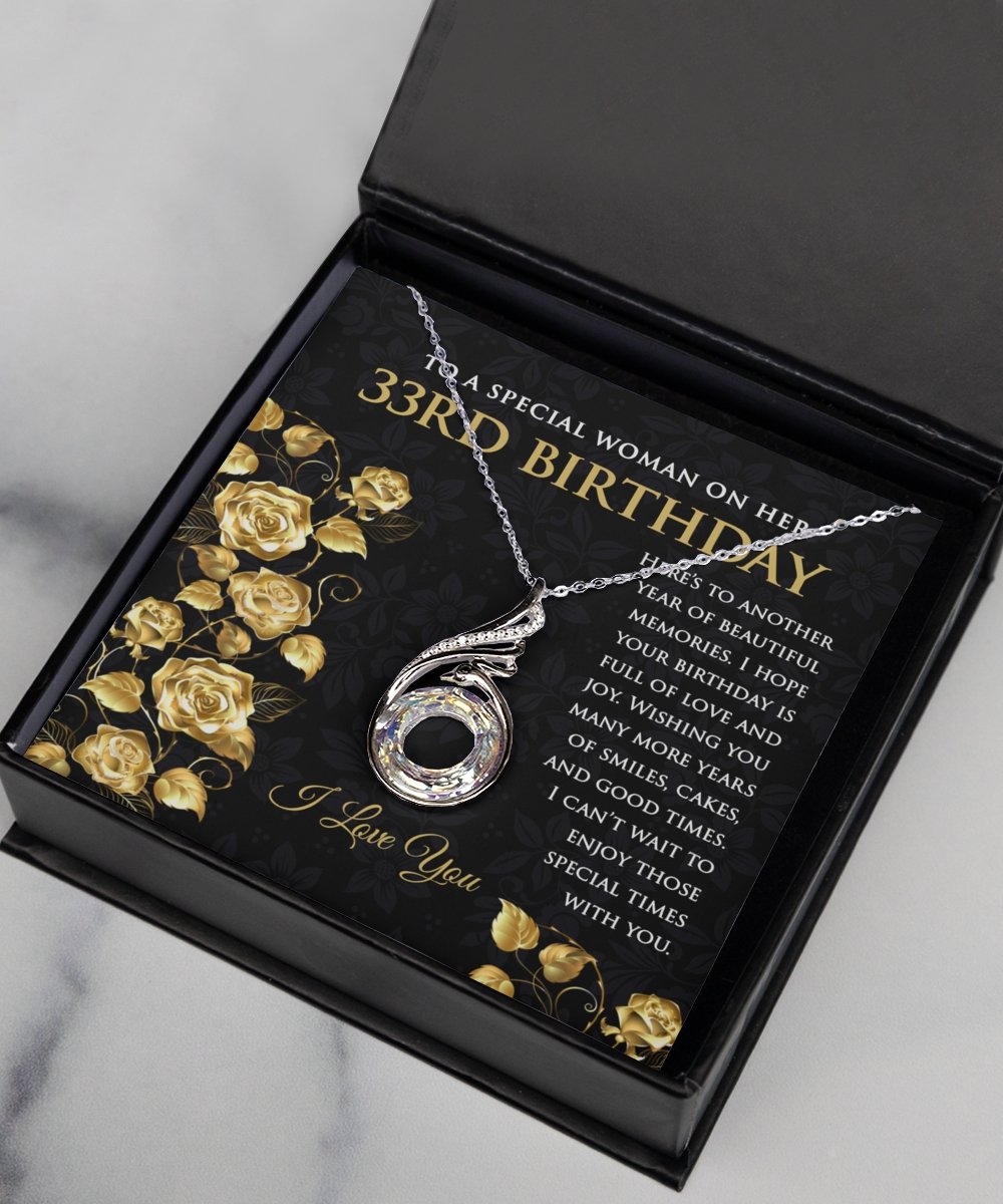 33rd Birthday Sterling Silver Crystal CZ Pendant Necklace for Women - Meaningful Cards