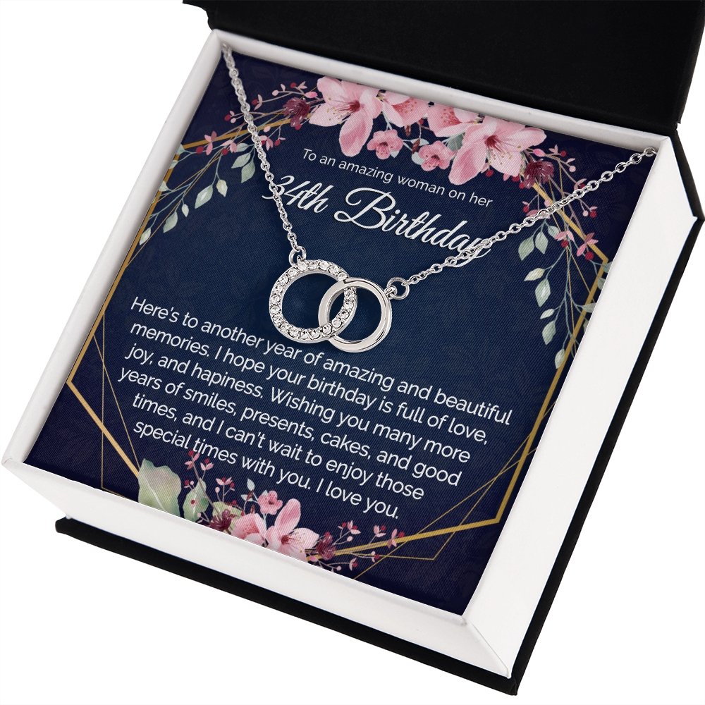 34th Birthday Gift For Her, Dainty Circles Necklace Minimalist Jewelry - Meaningful Cards
