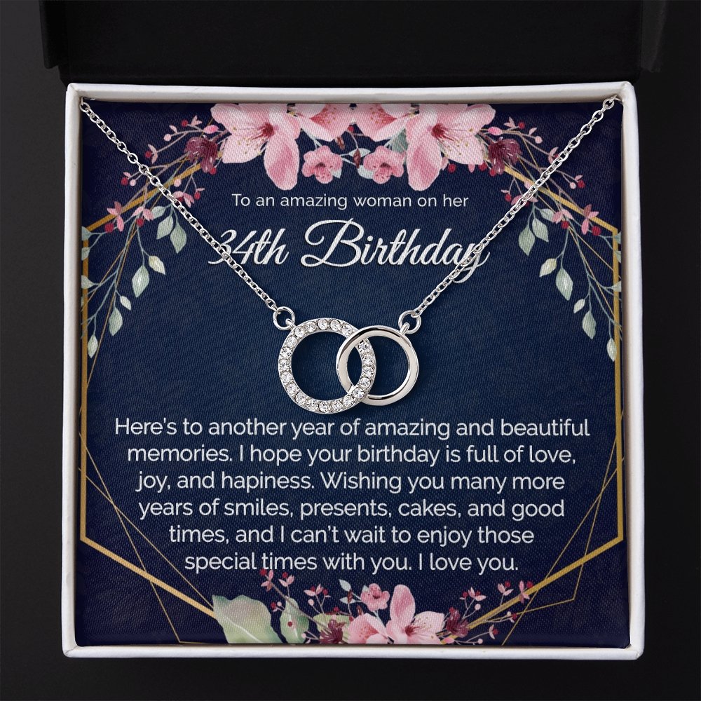 34th Birthday Gift For Her, Dainty Circles Necklace Minimalist Jewelry - Meaningful Cards