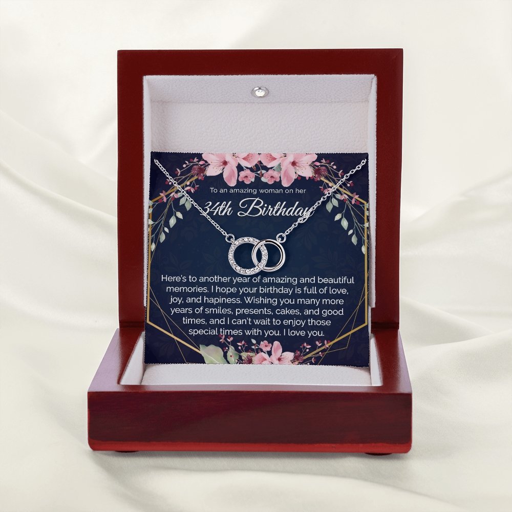 34th Birthday Gift For Her, Dainty Circles Necklace Minimalist Jewelry - Meaningful Cards