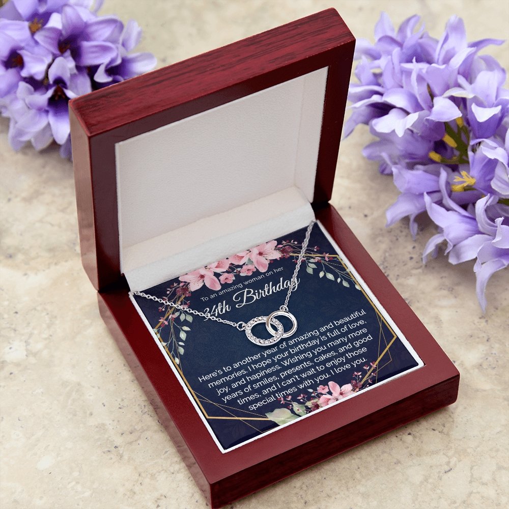 34th Birthday Gift For Her, Dainty Circles Necklace Minimalist Jewelry - Meaningful Cards