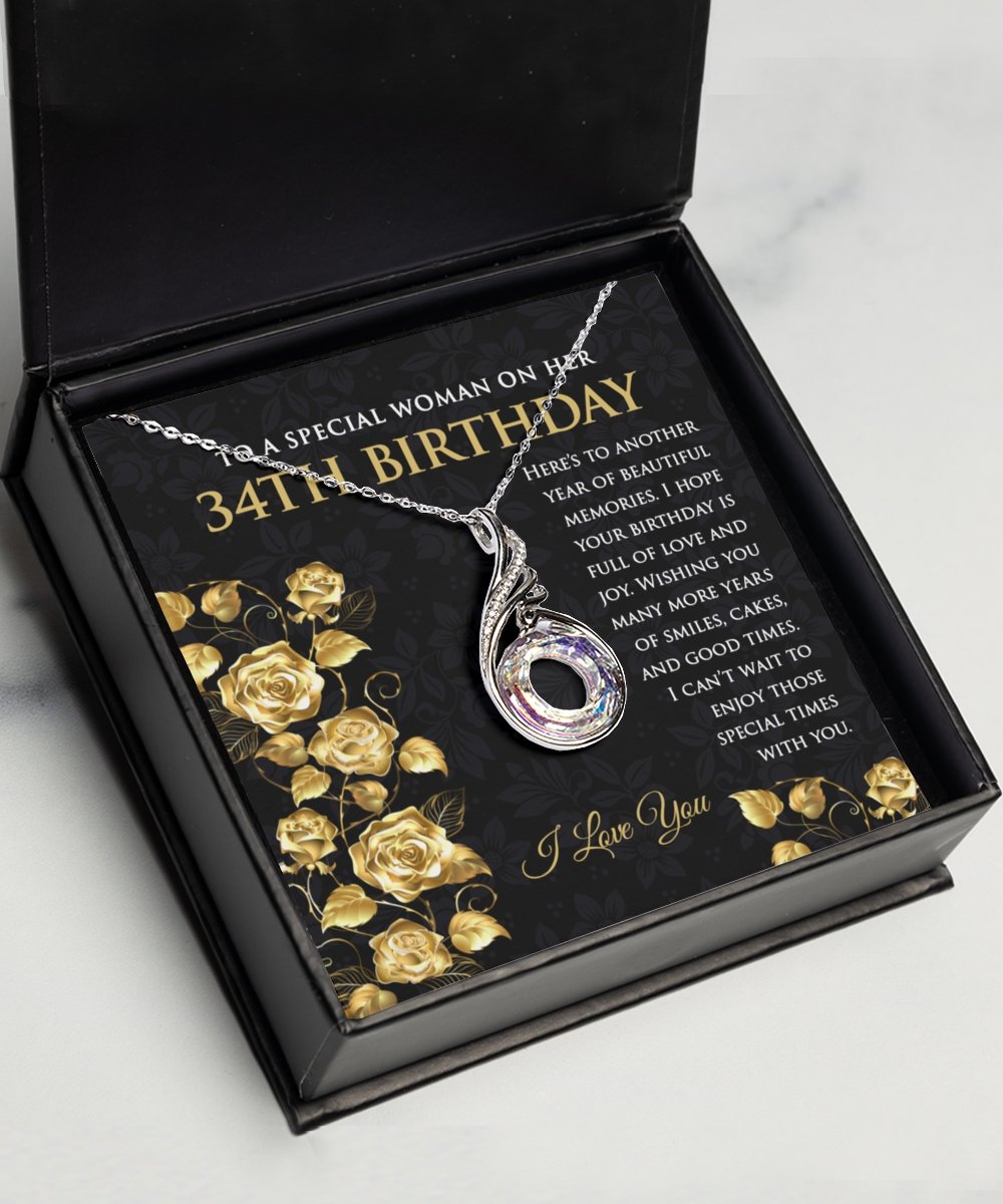 34th Birthday Sterling Silver Crystal CZ Pendant Necklace for Women - Meaningful Cards