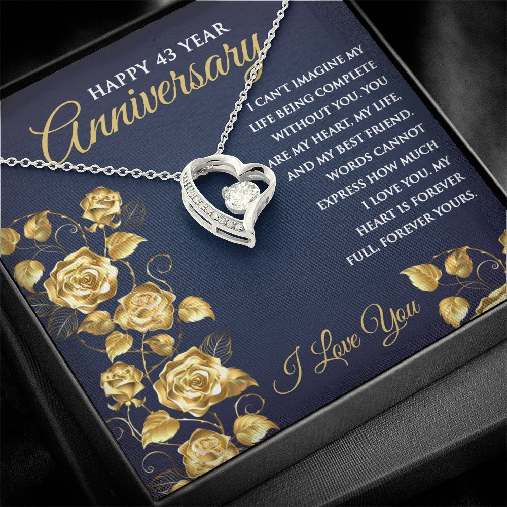43rd Wedding Anniversary Heart Pendant Necklace for Wife Anniversary Gift for Her - Meaningful Cards