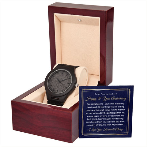 47th Wedding Anniversary Gift for Him, 47 Year Anniversary Watch for Husband Wooden Watch - Meaningful Cards