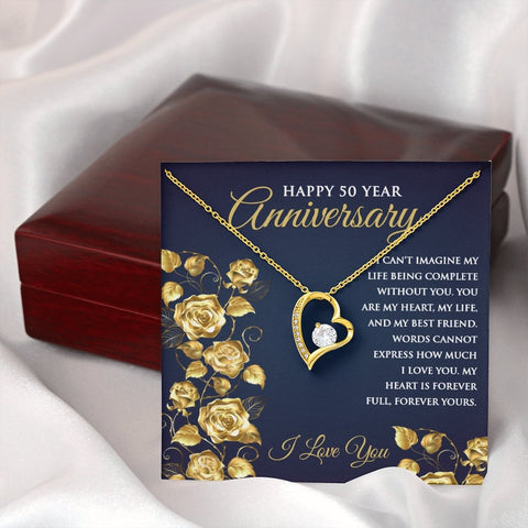 50th Wedding Anniversary Heart Pendant Necklace for Wife Anniversary Gift for Her - Meaningful Cards