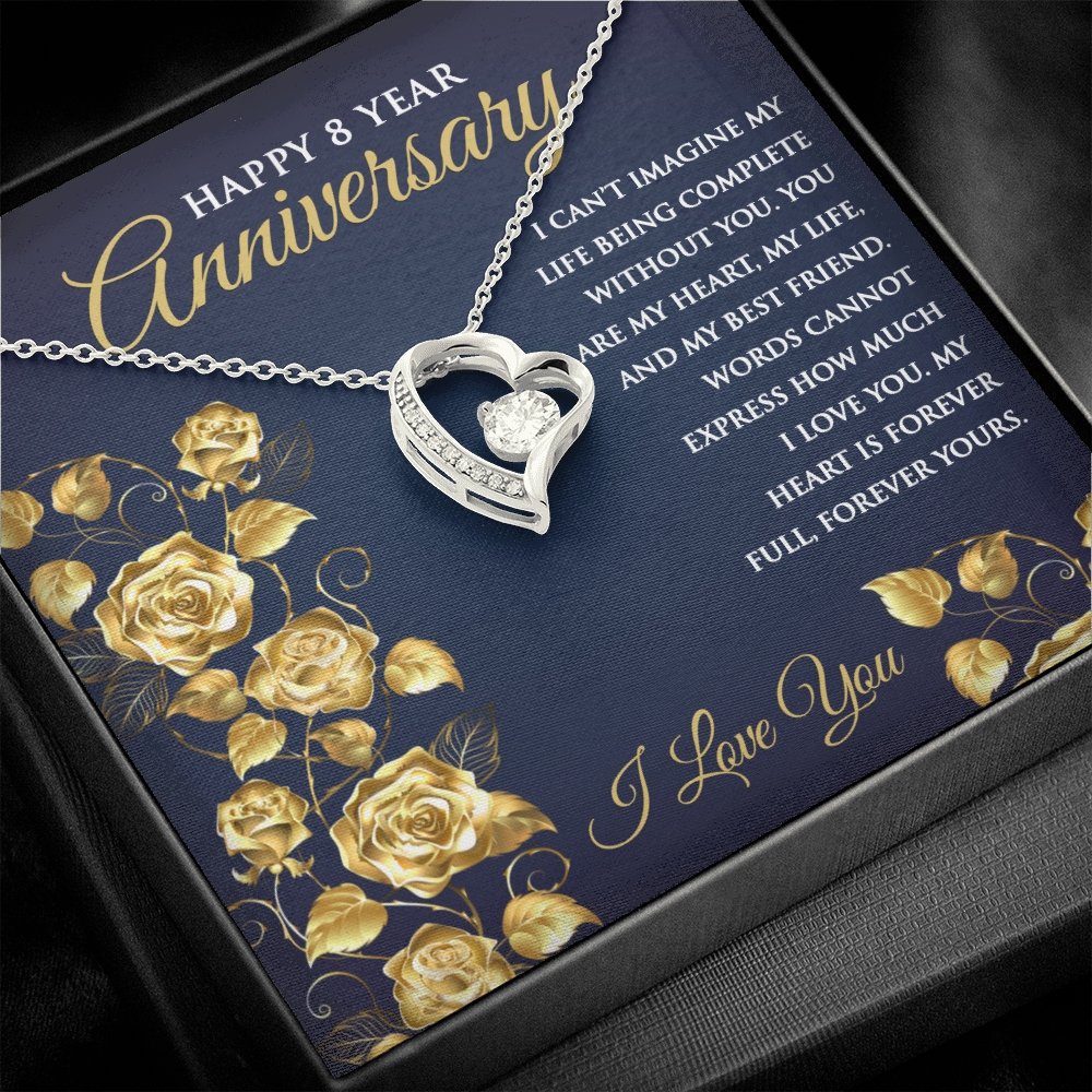 8th Wedding Anniversary Heart Pendant Necklace for Wife Anniversary Gift for Her - Meaningful Cards