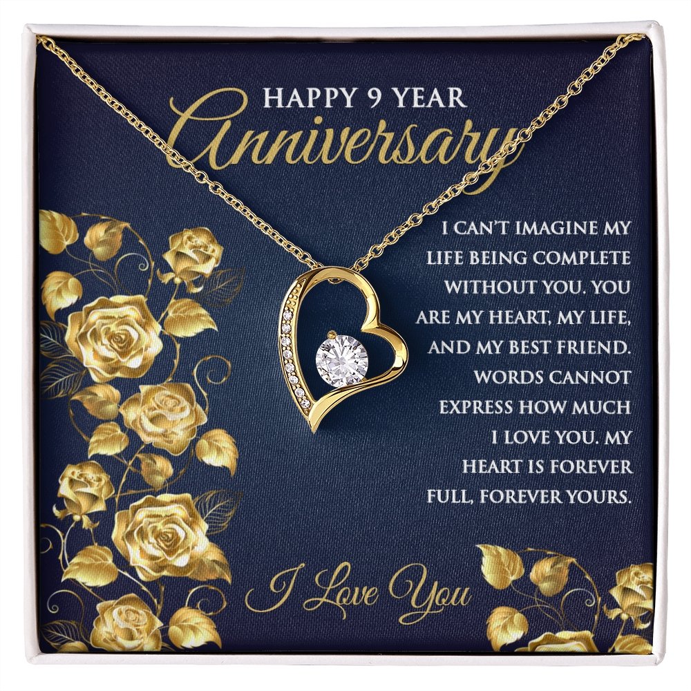 9th Wedding Anniversary Heart Pendant Necklace for Wife Anniversary Gift for Her - Meaningful Cards