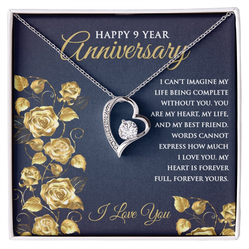 9th Wedding Anniversary Heart Pendant Necklace for Wife Anniversary Gift for Her - Meaningful Cards