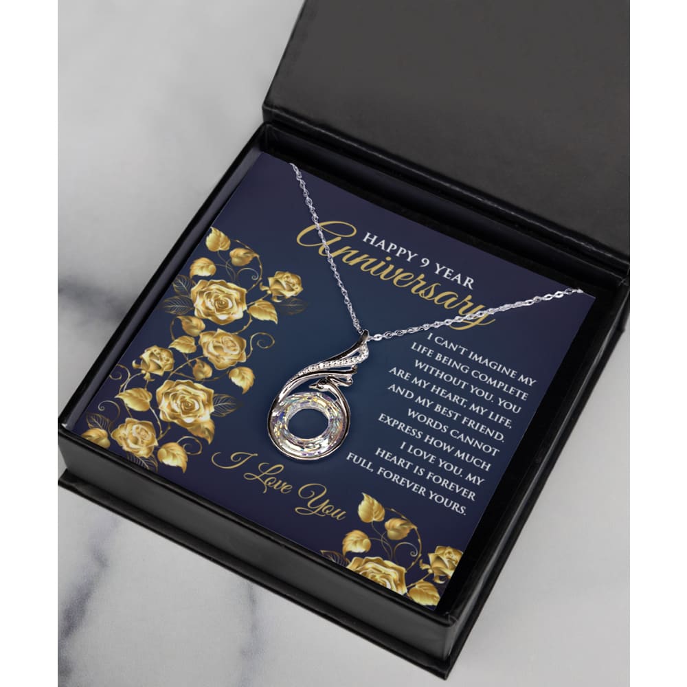9th Wedding Anniversary Rising Phoenix Silver Necklace Blue - Meaningful Cards