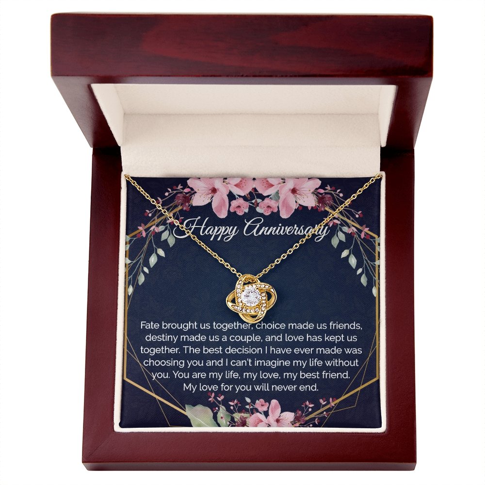 Anniversary Gift - Gold Pendant CZ Necklace 18k Gold Love Knot - Meaningful Cards