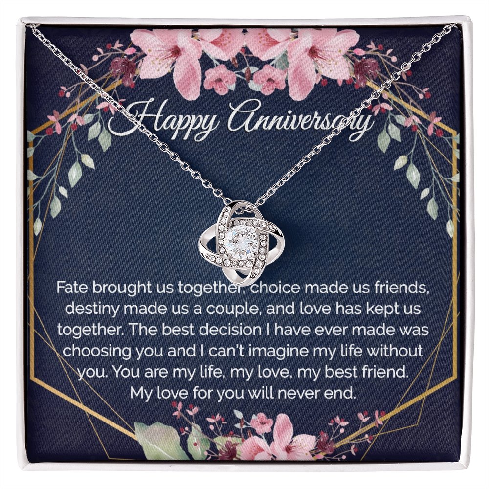 Anniversary Gift - Gold Pendant CZ Necklace 18k Gold Love Knot - Meaningful Cards