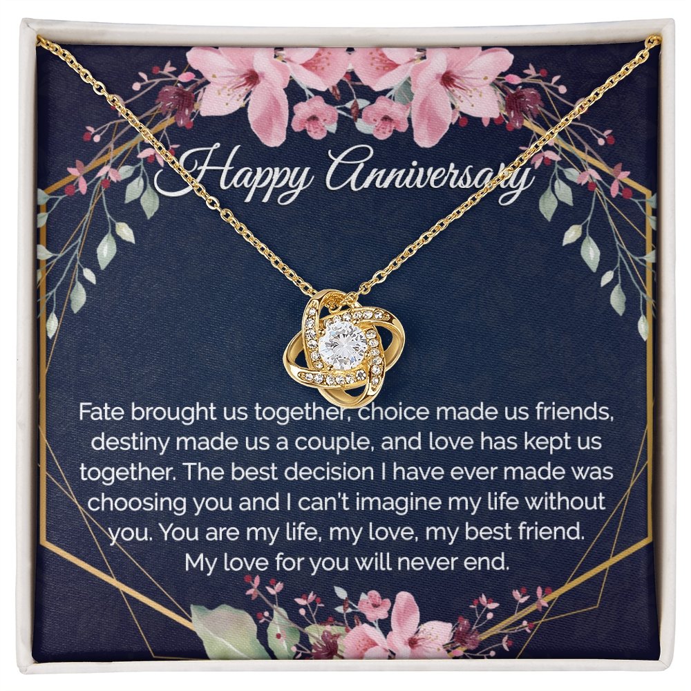 Anniversary Gift - Gold Pendant CZ Necklace 18k Gold Love Knot - Meaningful Cards