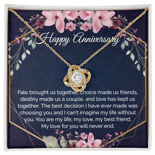 Anniversary Gift - Gold Pendant CZ Necklace 18k Gold Love Knot - Meaningful Cards