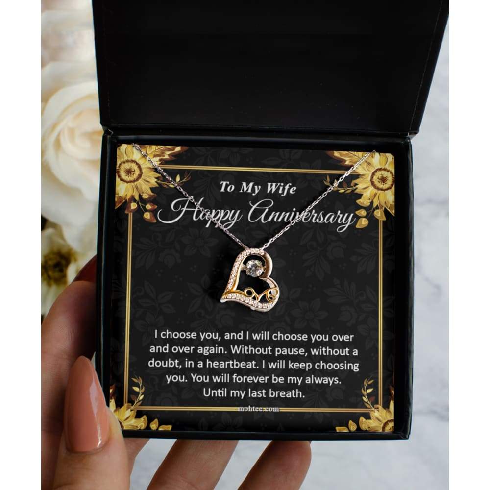 To My Wife Silver Dancing Heart Anniversary Necklace - Meaningful Cards