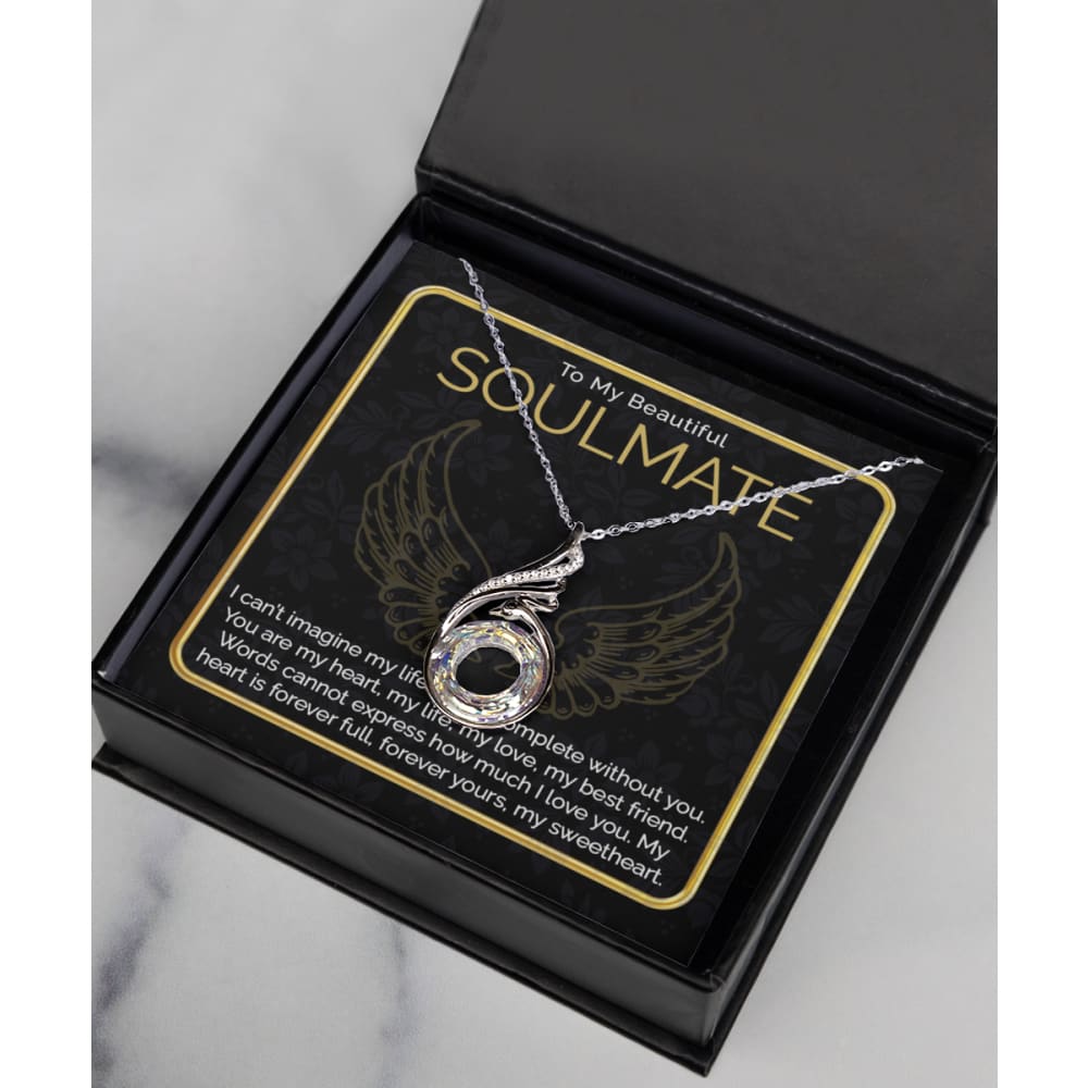 To My Soulmate Silver Crystal CZ Necklace Message Card - Meaningful Cards