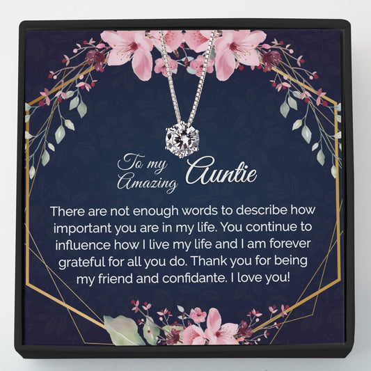 Auntie Gift - Dainty CZ Sterling Silver Necklace - Meaningful Cards