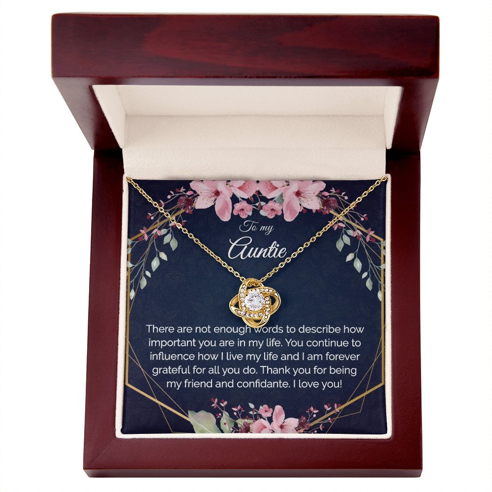 Auntie Gift - Gold Pendant CZ Necklace 18k Gold Love Knot - Meaningful Cards