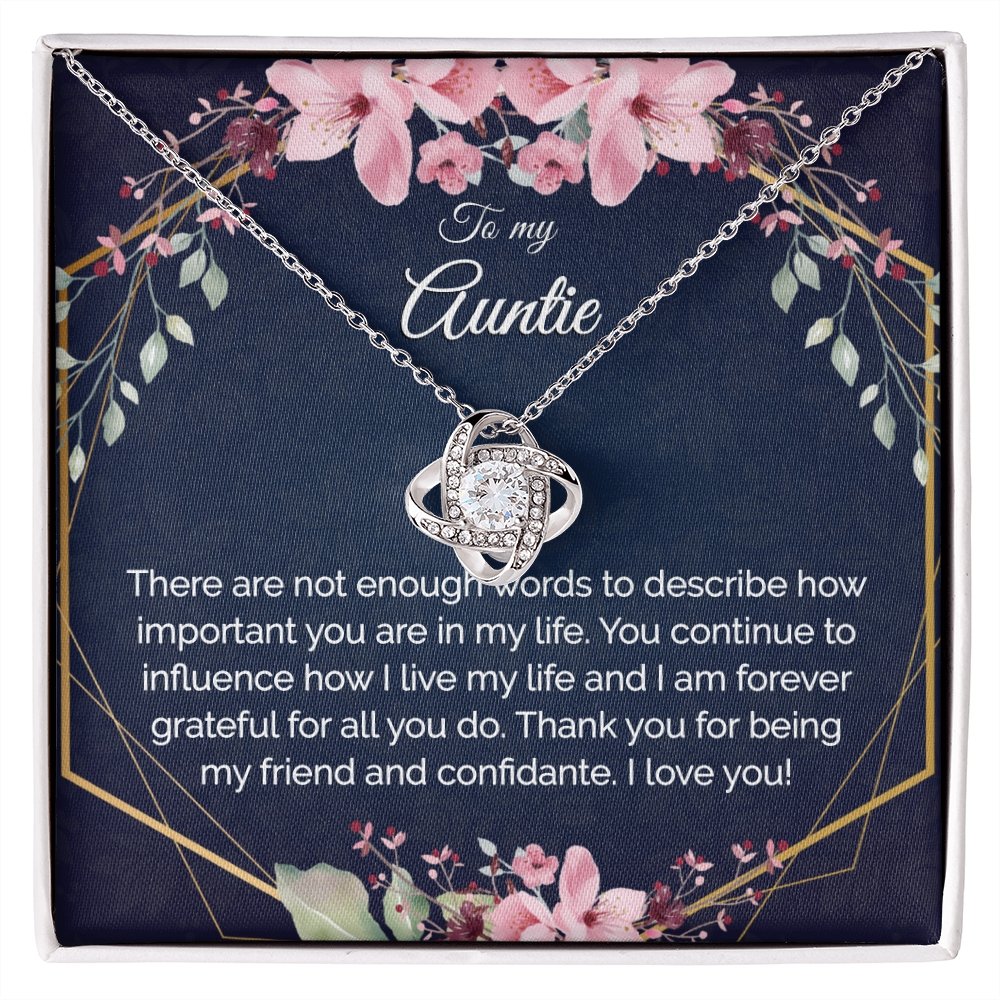 Auntie Gift - Gold Pendant CZ Necklace 18k Gold Love Knot - Meaningful Cards