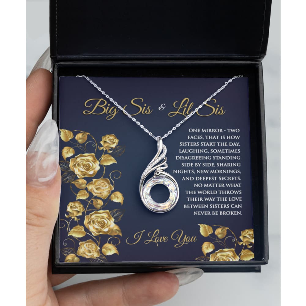 Big Sis Lil Sis Silver Necklace Gift - Meaningful Cards