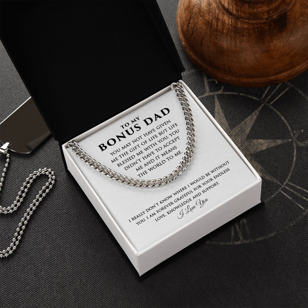 Bonus Dad Cuban Link Necklace Gifts Gifts from Stepdaughter Stepson - Meaningful Cards