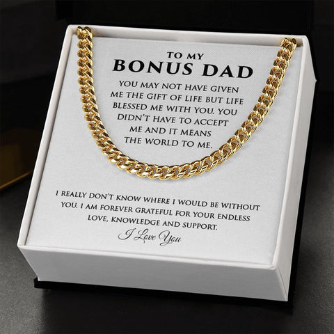 Bonus Dad Cuban Link Necklace Gifts Gifts from Stepdaughter Stepson - Meaningful Cards