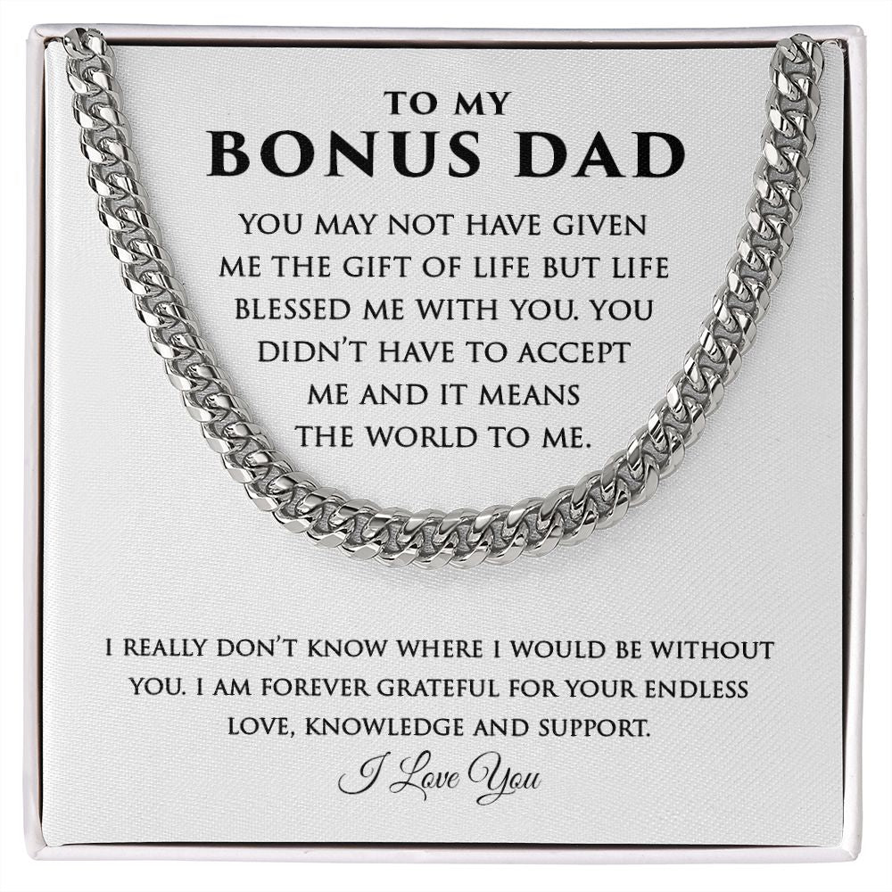 Bonus Dad Cuban Link Necklace Gifts Gifts from Stepdaughter Stepson - Meaningful Cards