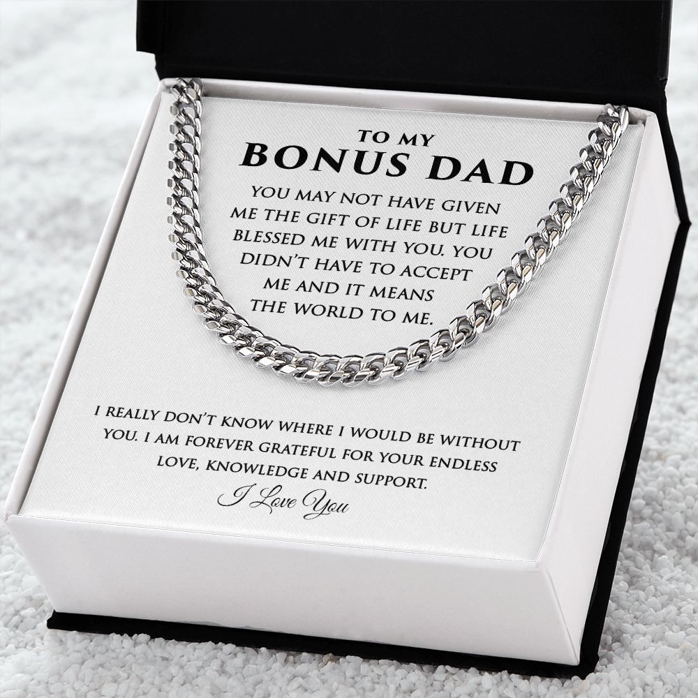 Bonus Dad Cuban Link Necklace Gifts Gifts from Stepdaughter Stepson - Meaningful Cards