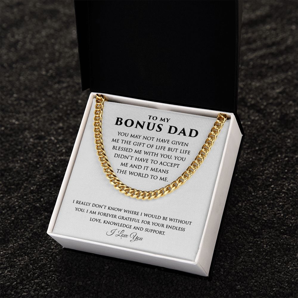 Bonus Dad Cuban Link Necklace Gifts Gifts from Stepdaughter Stepson - Meaningful Cards